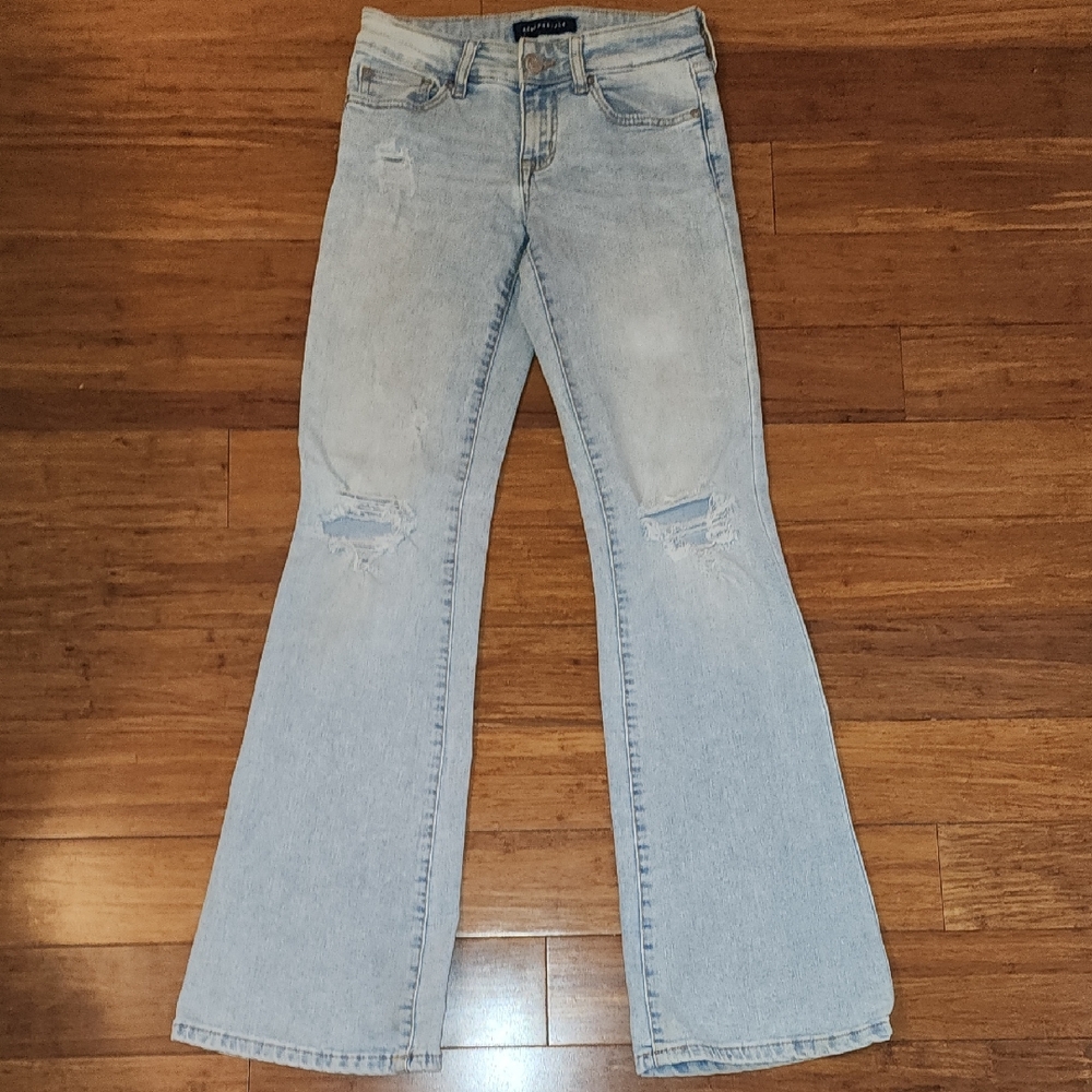 Aeropostale Light Blue Flare Jeans with Knee Distress